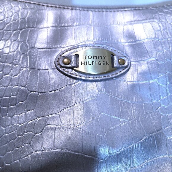 Vintage Tommy Hilfiger Silver Metallic Croc Embossed Small Shoulder Purse - Picture 3 of 5